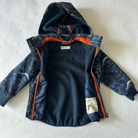 H&M Kids Navy Blue Dinosaur Soft Shell Water Resistant Rain Coat Jacket Size 3-4 - Picture 2 of 6